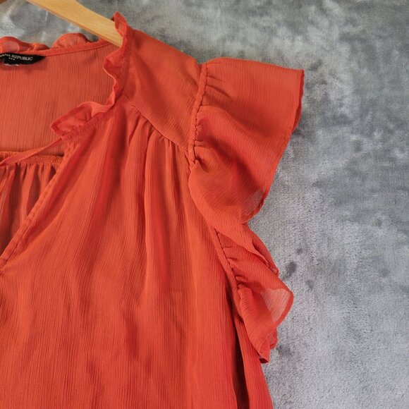 Banana Republic Womens Sleeveless Ruffle‎ Flutter Top Orange Boho Chic Tunic Top - Picture 5 of 7